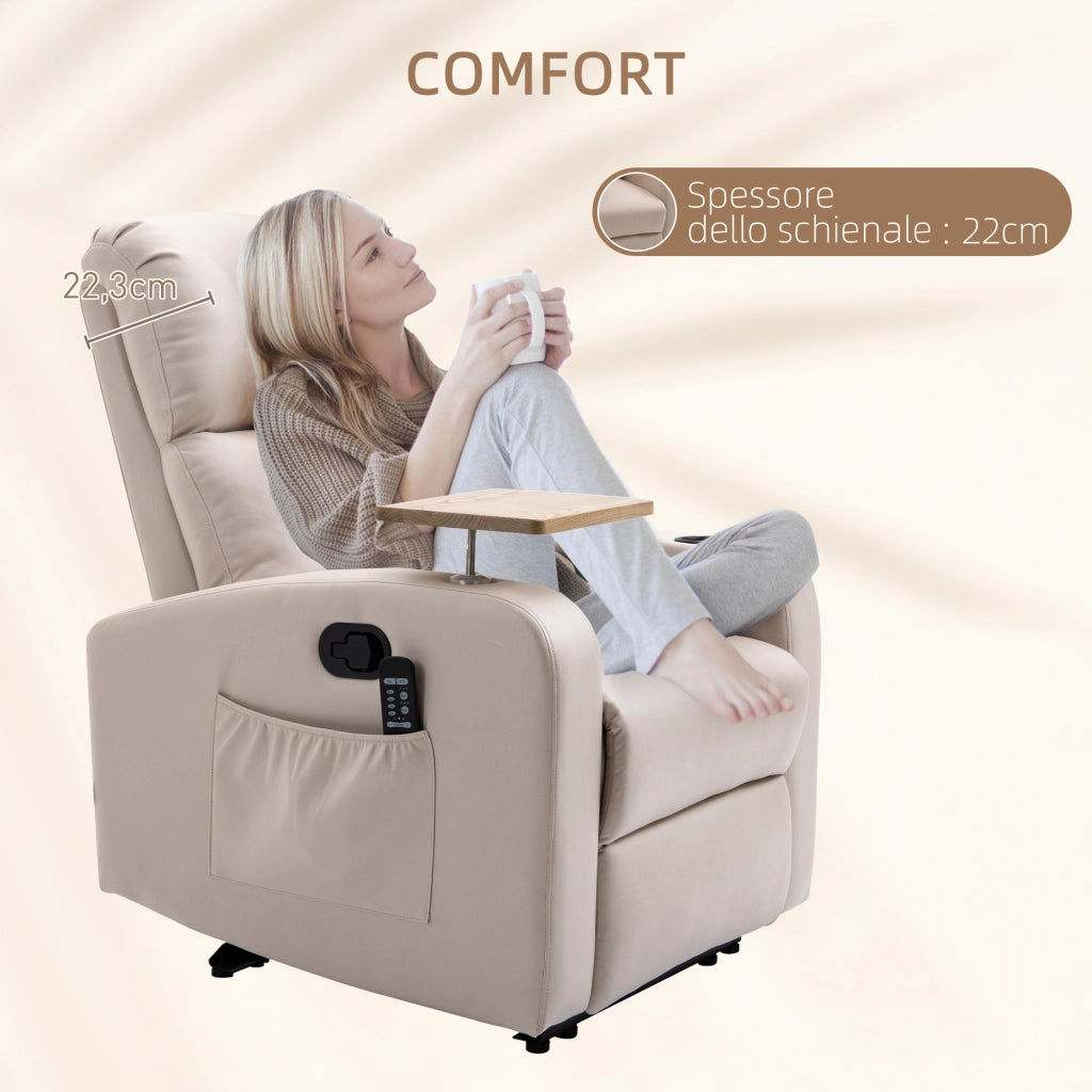 Poltrona Massaggiante Reclinabile con Poggiapiedi ¨C Zephmum ¨C Microfibra Beige 77x93x105 cm