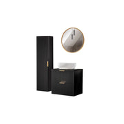 Mobile sottolavabo NOXERA 60 cm – Nero opaco – Lavabo + specchio LED + colonna sospesa
