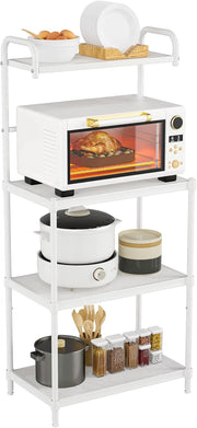 Microonde Scaffale da Cucina per Microonde in Metallo a 4 Ripiani, Carrello per Microonde Scaffalatura Organizzatore Portaoggetti, 60 x 34 x 136 cm (Bianco)