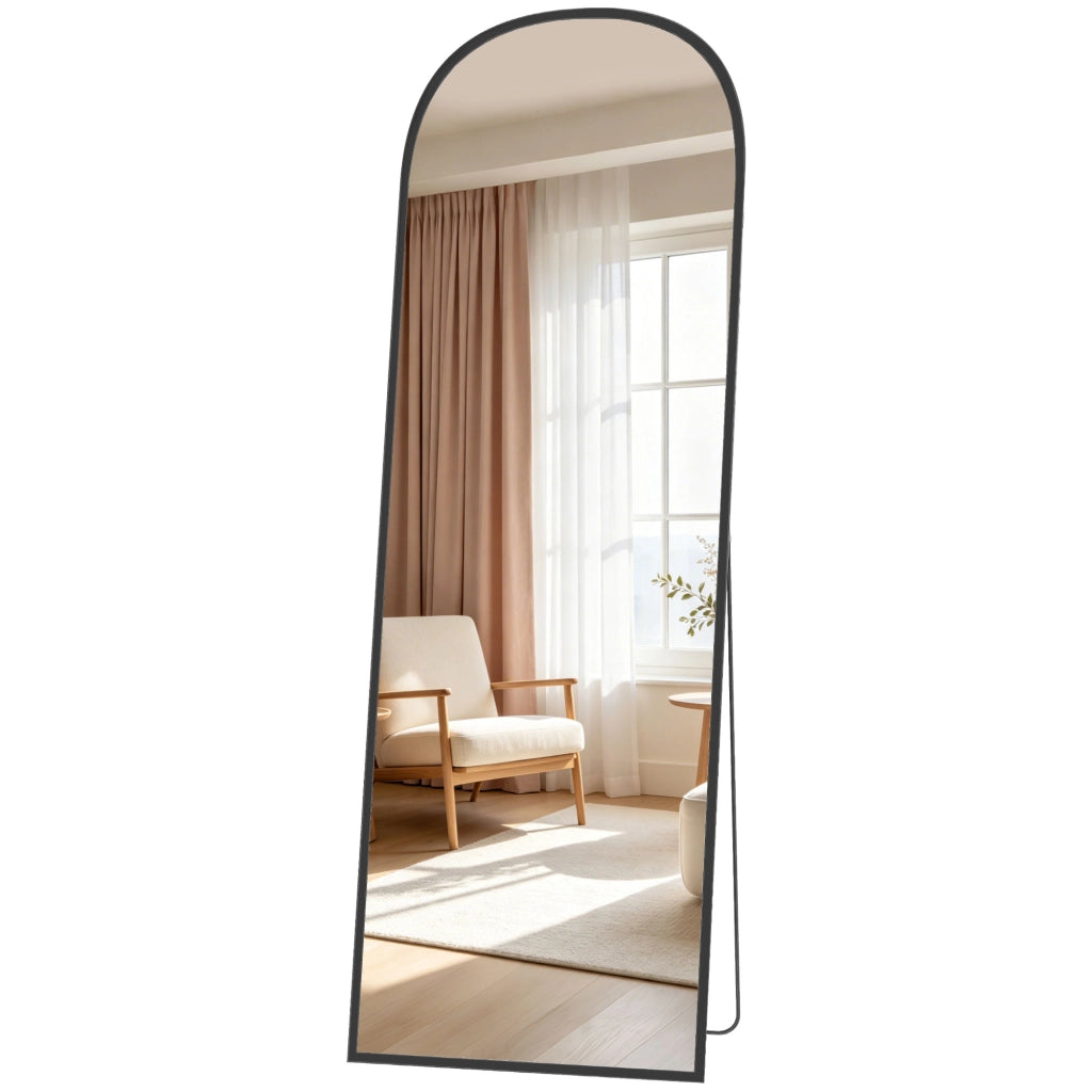 Specchio da Terra e Parete Moderno in Lega di Alluminio con Supporto Pieghevole. 50x170 cm. Nero