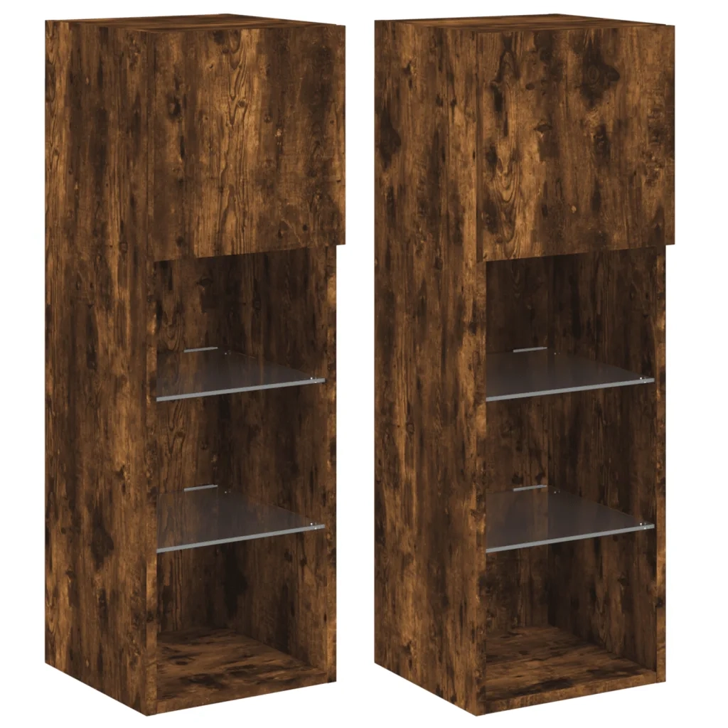 Mobili Porta TV con Luci LED 2 pz Rovere Fumo 30,5x30x90 cm 837010