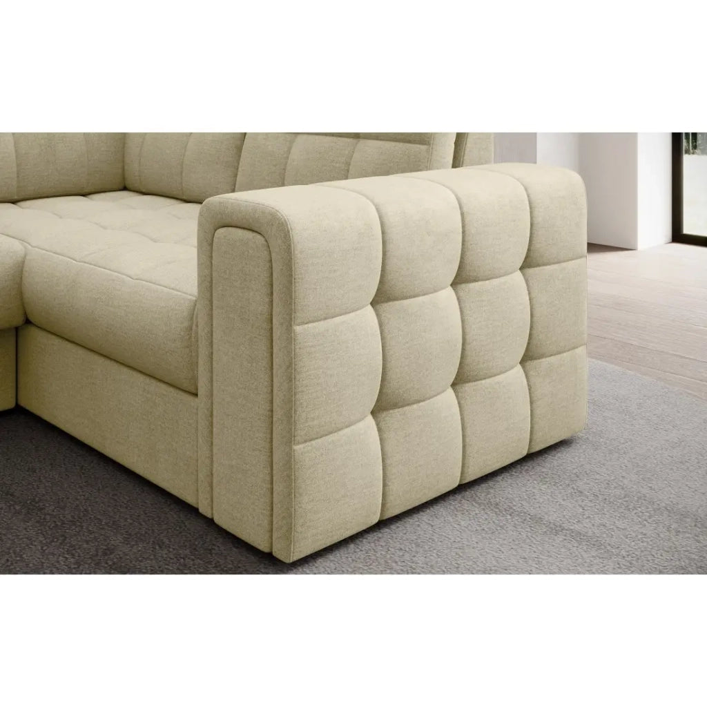 Divano angolare convertibile MONTEZA beige sinistro 299 cm con contenitore e letto