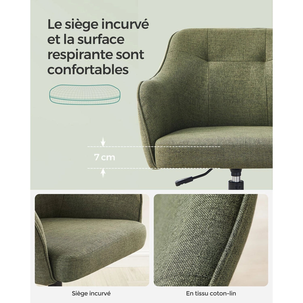 Sedia da ufficio sedia girevole seduta comoda ed ergonomica altezza regolabile portata 120 kg struttura in acciaio tessuto effetto lino verde 12_0005882
