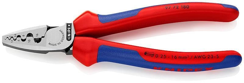 Knipex 97 72 180 Pinza Capicorda per Crimpatura 0,25 - 16 mm² 9 Profili Trapezoidali Marcati colore Blu Rosso Argento