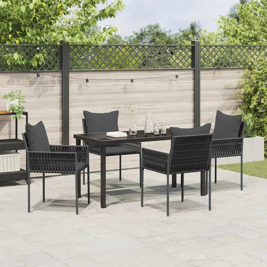 Set da Pranzo per Giardino 5 pcs Nero e Grigio Rattan in PE