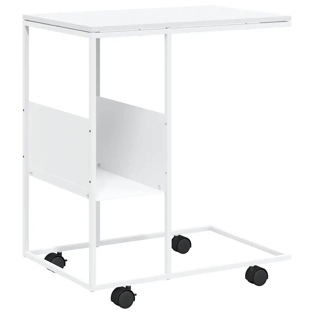 Tavolino con Ruote Bianco 55x36x63,5 cm in Legno Multistrato cod mxl 58227
