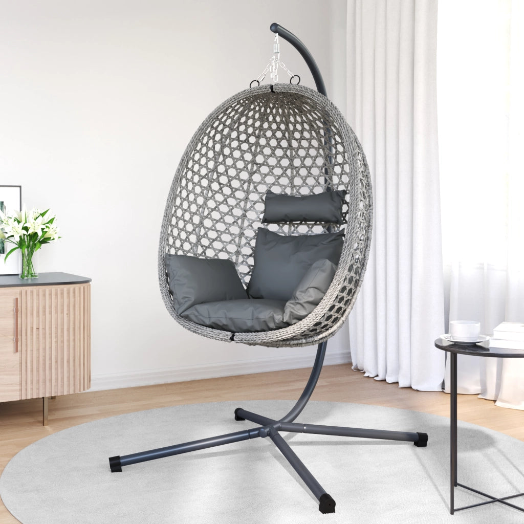 Sedia a Uovo Appesa con Struttura Grigia in Polyrattan