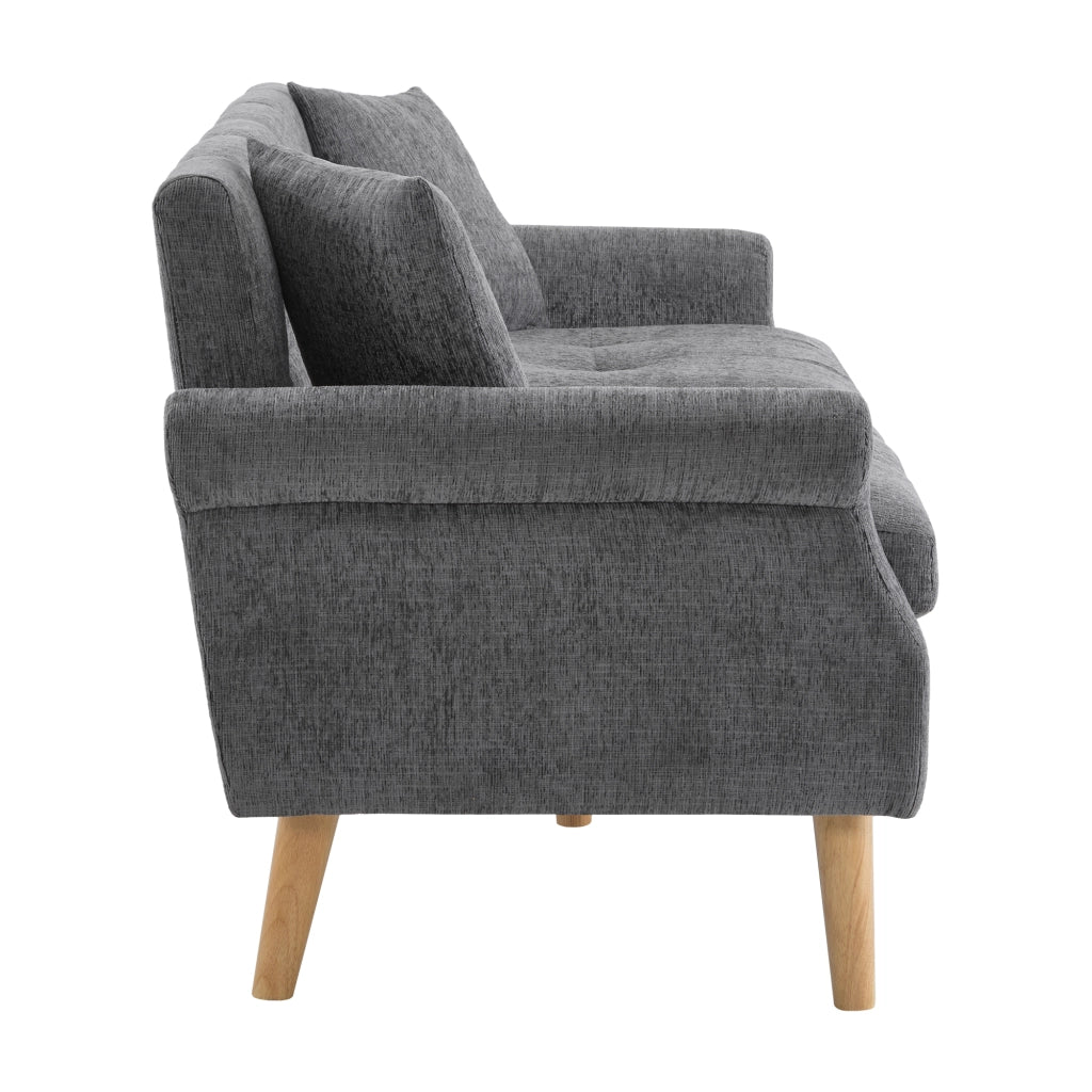 Divano 2 Posti in Tessuto Chenille con Cuscini Morbidi ¨C MINIMAL ¨C Grigio/Beige