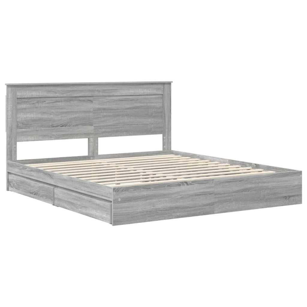 Letto con Contenitore con testiera Grigio Sonoma 200 x 200 cm