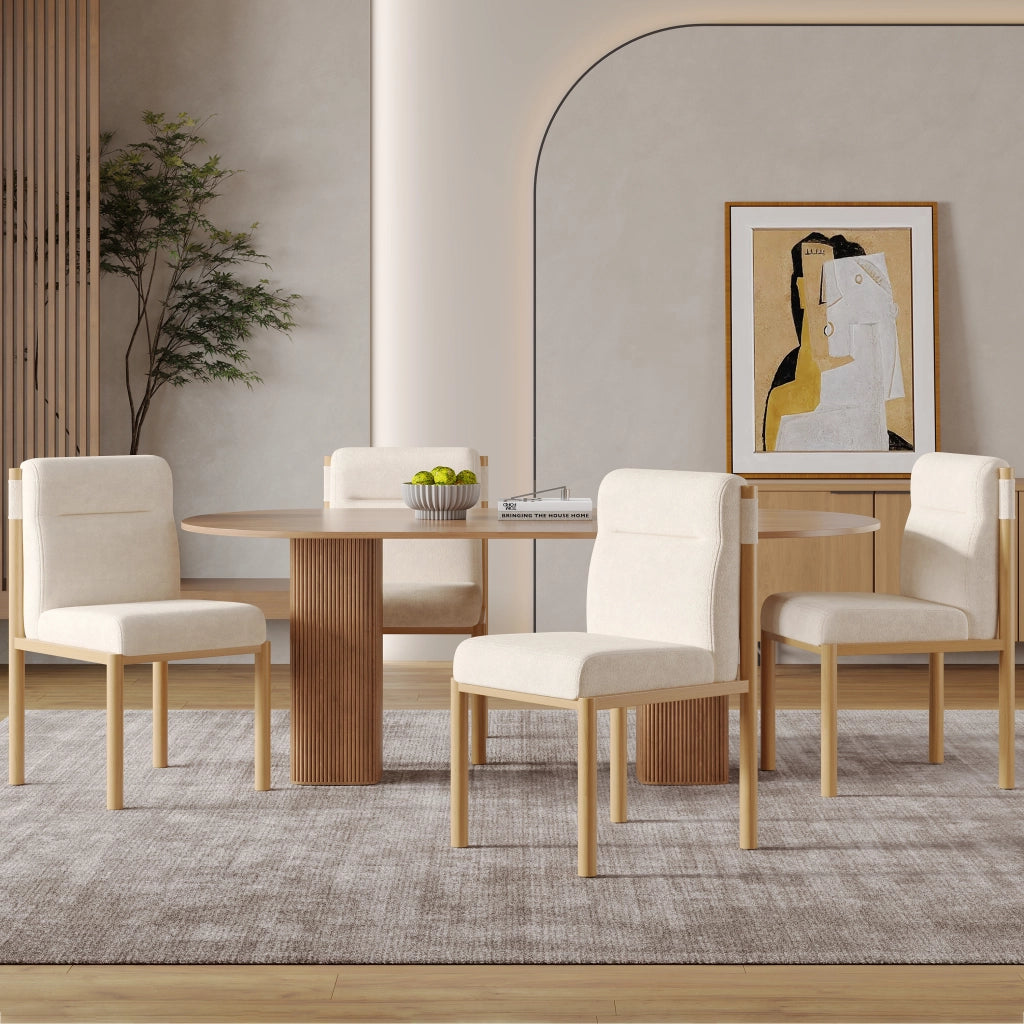 Sedie da pranzo 6 pezzi con seduta imbottita e schienale, struttura in metallo e rivestimento in sherpa beige