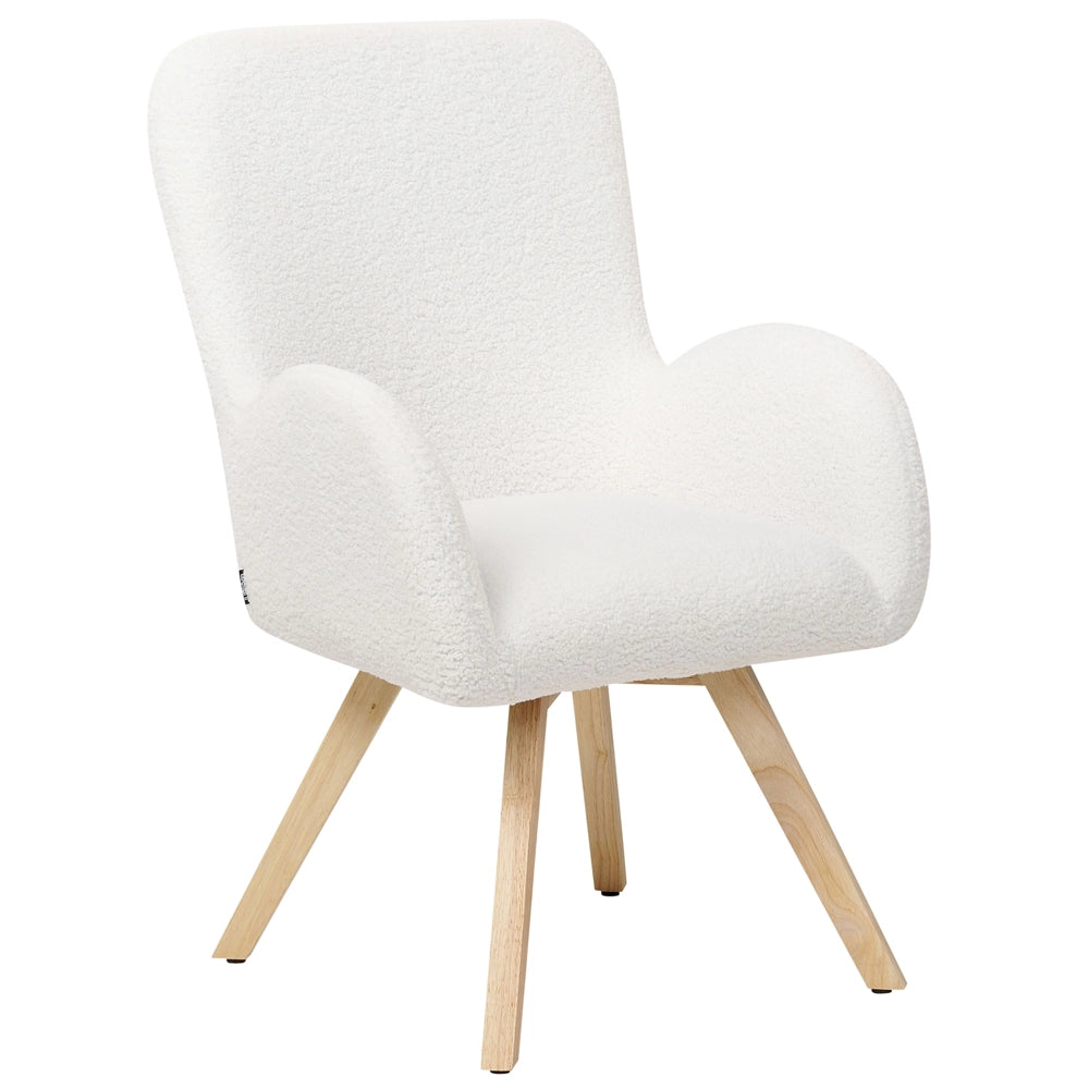 Poltrona da salotto Rivestimento in bouclé bianco Solida sedia da club moderna con braccioli Gambe in legno