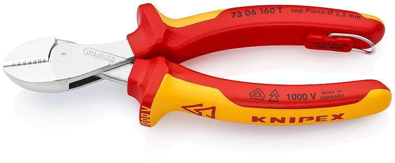 KNIPEX 73 06 160 T X-Cut Tronchese Laterale Compatto con Manici Bicomponente Isolato VDE 1000 V Colore Rosso Giallo