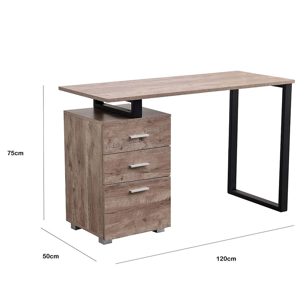 Scrivania con Cassettiera Tavolo Porta Pc Computer Acciaio Legno Ufficio Quercia