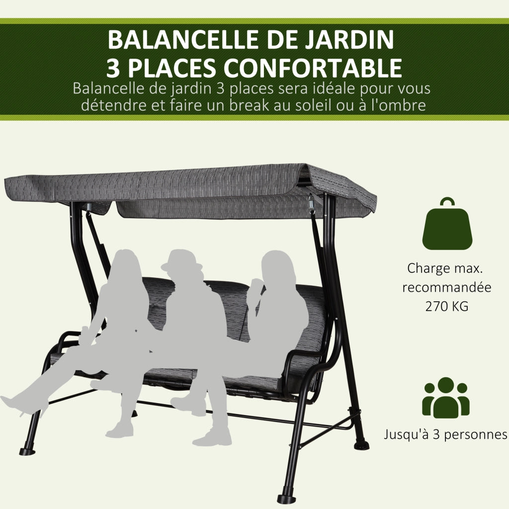 Amaca da Giardino 3 Posti con Cuscini ¨C Zephmum ¨C Grigio Nero Polyester Acciaio