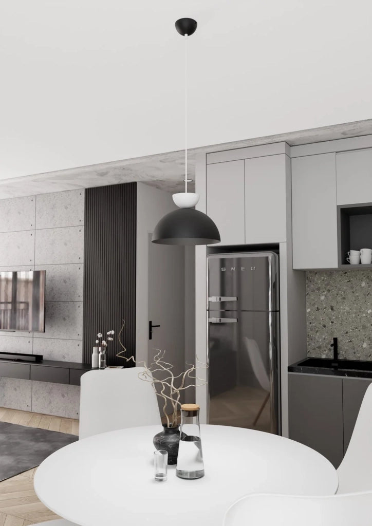 Lampadario Minimal Mulciber Acciaio Nero Bianco 1 Luce Gx53