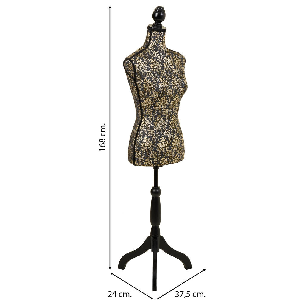 Manichino in legno e schiuma rivestito in tessuto oro 24x37,5x168h