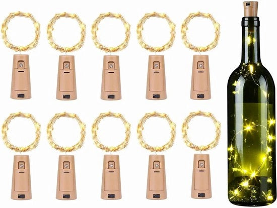 Pacchetto di decorazione per Natale di 10 luci da bottiglia a luce calda bianca 2 m 20 LED - Batterie incluse - Decorazione DIY per bottiglie di Natale e Halloween