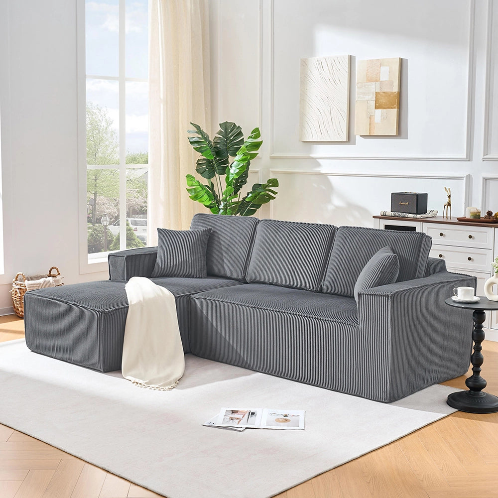 Divano angolare in velluto a coste - Xylo - 2 posti + chaise longue, schiuma ad alta densit¨¤