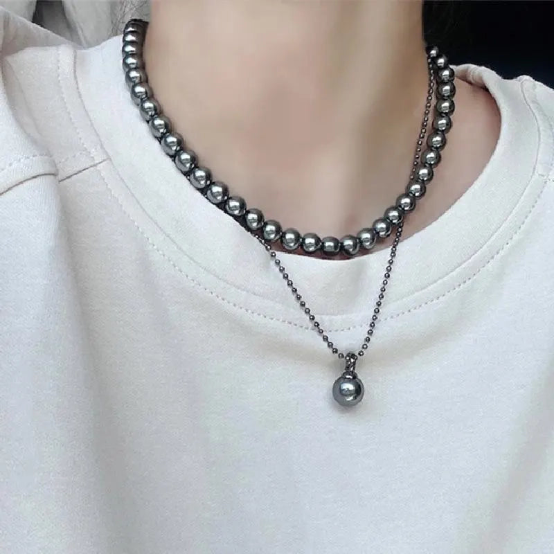 Collana a doppio strato con perle grigie fatta a mano, regalo di Natale o di compleanno.