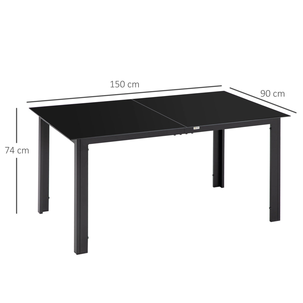 Tavolo da Giardino Rettangolare 6 Posti ¨C Zephmum ¨C Vetro Alluminio Nero 150x90