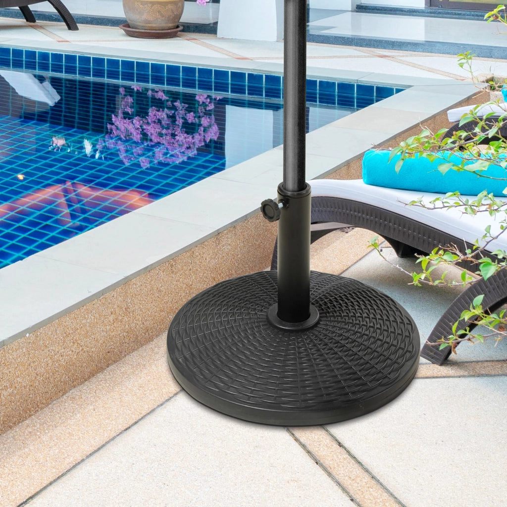 Base per Ombrellone Rotonda da 12,5kg Ø44,5 cm per Pali da Ø3,8 e Ø4,8 cm in HDPE Cemento e Acciaio Nero