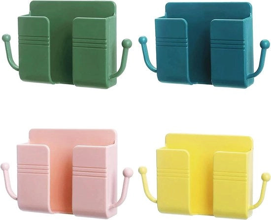 Sostegno per telefono cellulare con adesivo - 4 caricabatterie da appendere in doccia, muro giallo, verde, blu, rosa