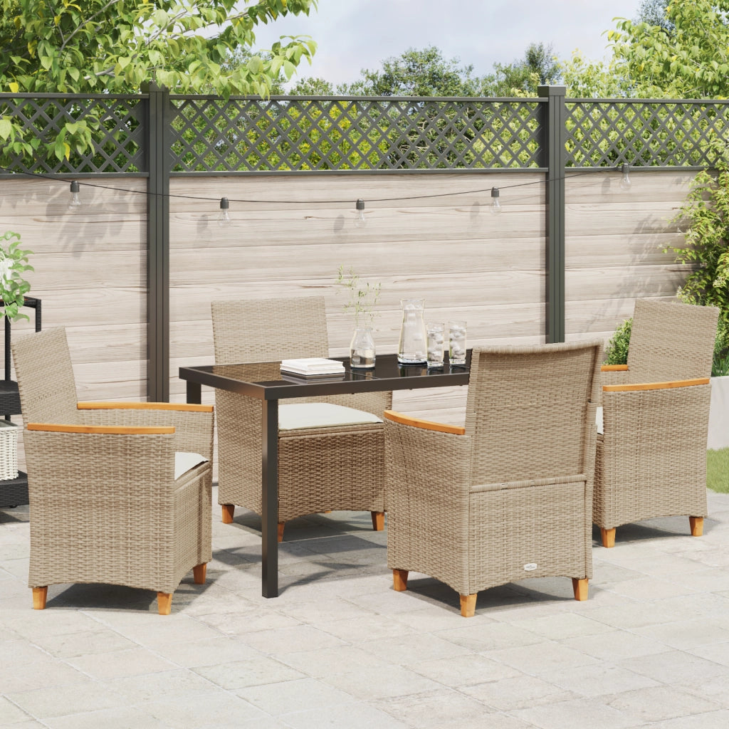 Set da Pranzo da Giardino da 5 pezzi con Cuscini Beige in Rattan Polyrattan