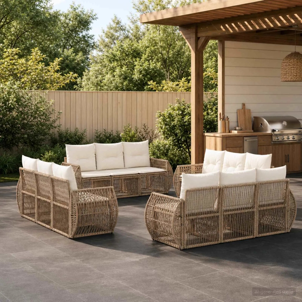 Set Divano da Giardino 12 pz Beige e Bianco Crema polyrattan 3435369