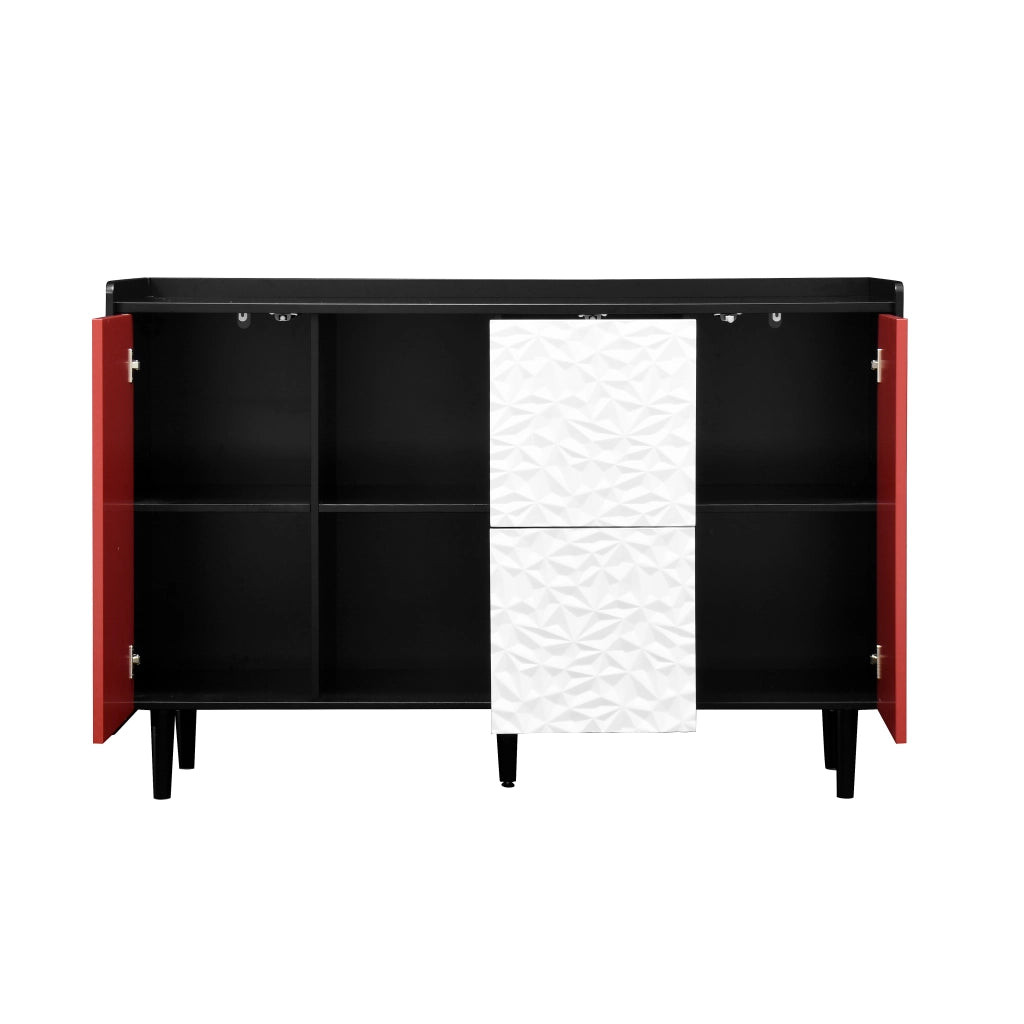 Credenza Buffet con Ante Rosse e Cassetti ¨C Xylo ¨C Nero, 2 Cassetti, 2 Scomparti Aperti