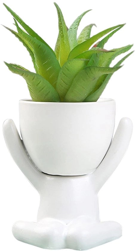 Vaso per piante in ceramica - Forma umana - Contenitore per piante - Bianco - Vaso creativo - Per interni - Disegno divertente