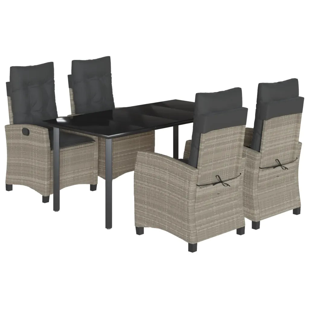 Set Pranzo da Giardino 5pz con Cuscini Grigio Chiaro Polyrattan