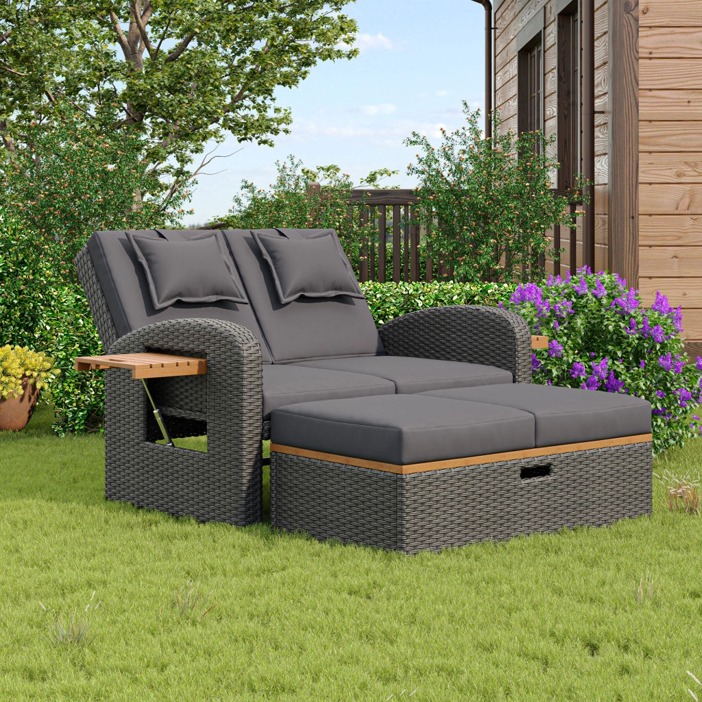 Set Lounge da Giardino 2 Posti con Poggiapiedi ¨C MINIMAL ¨C Rattan Grigio, Schienale Regolabile