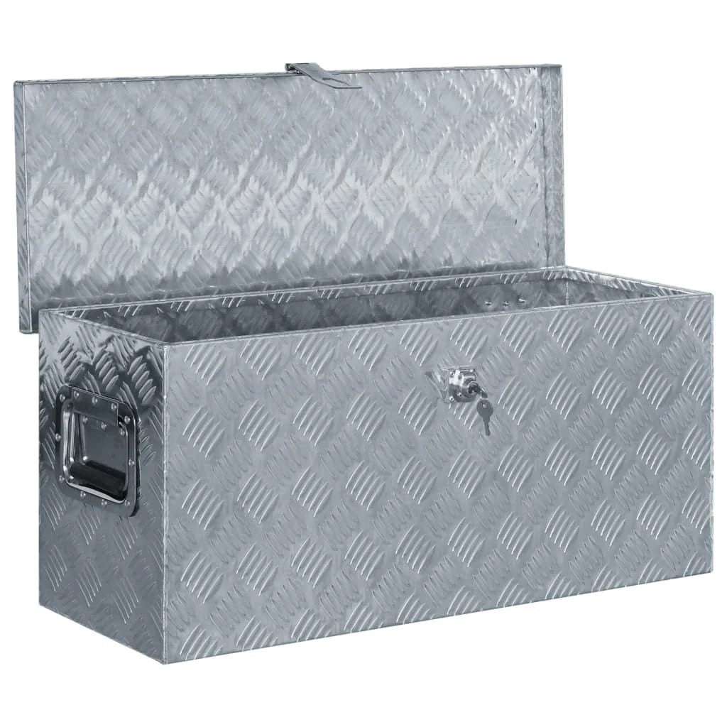 Cassetta portautensili in alluminio argentato baule portaoggetti cassetta degli attrezzi 80 x 30 x 35 cm argento 02_0003208