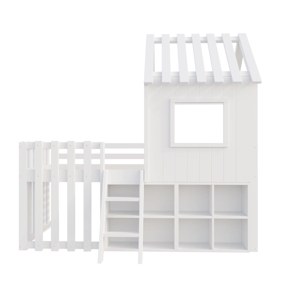 LETTO A SOPPALCO 90x200 cm in legno massello bianco con contenitore