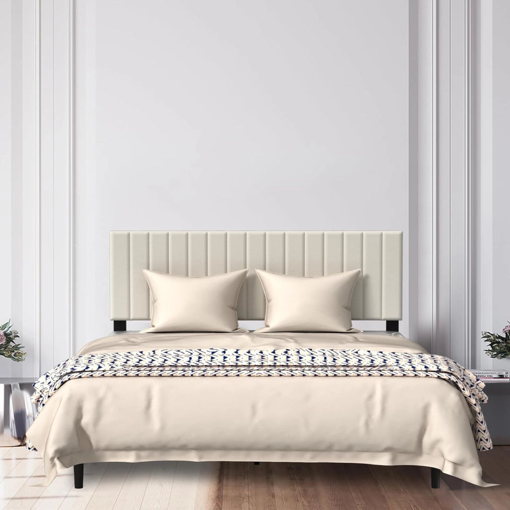 Telaio letto 160 x 200 cm, in metallo con testiera in velluto e rete a doghe, letto per ragazzi, letto matrimoniale, camera degli ospiti, beige