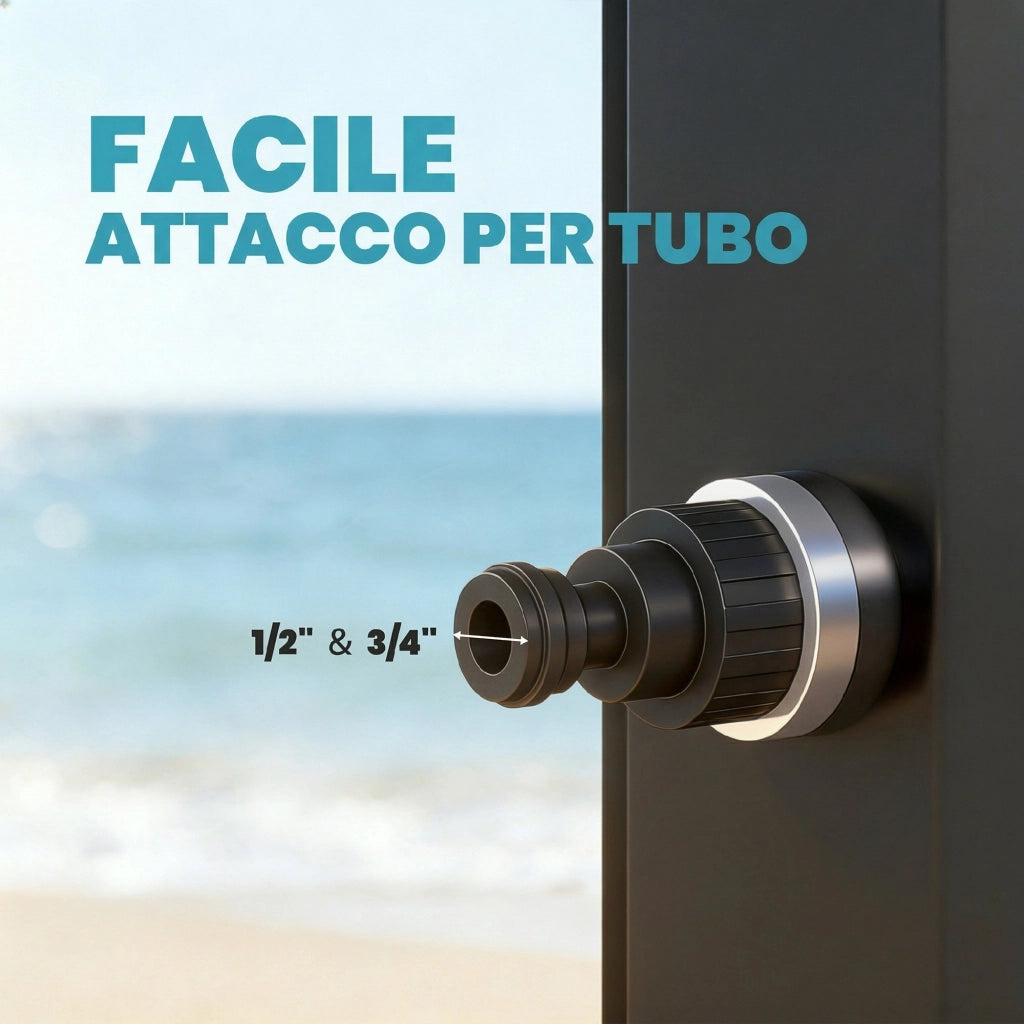 Doccia Solare 60L Doccia da Giardino da Esterno 21,8x18,2x227 cm con 2 Soffioni Riscaldata in ABS e Acciaio Inox Nero