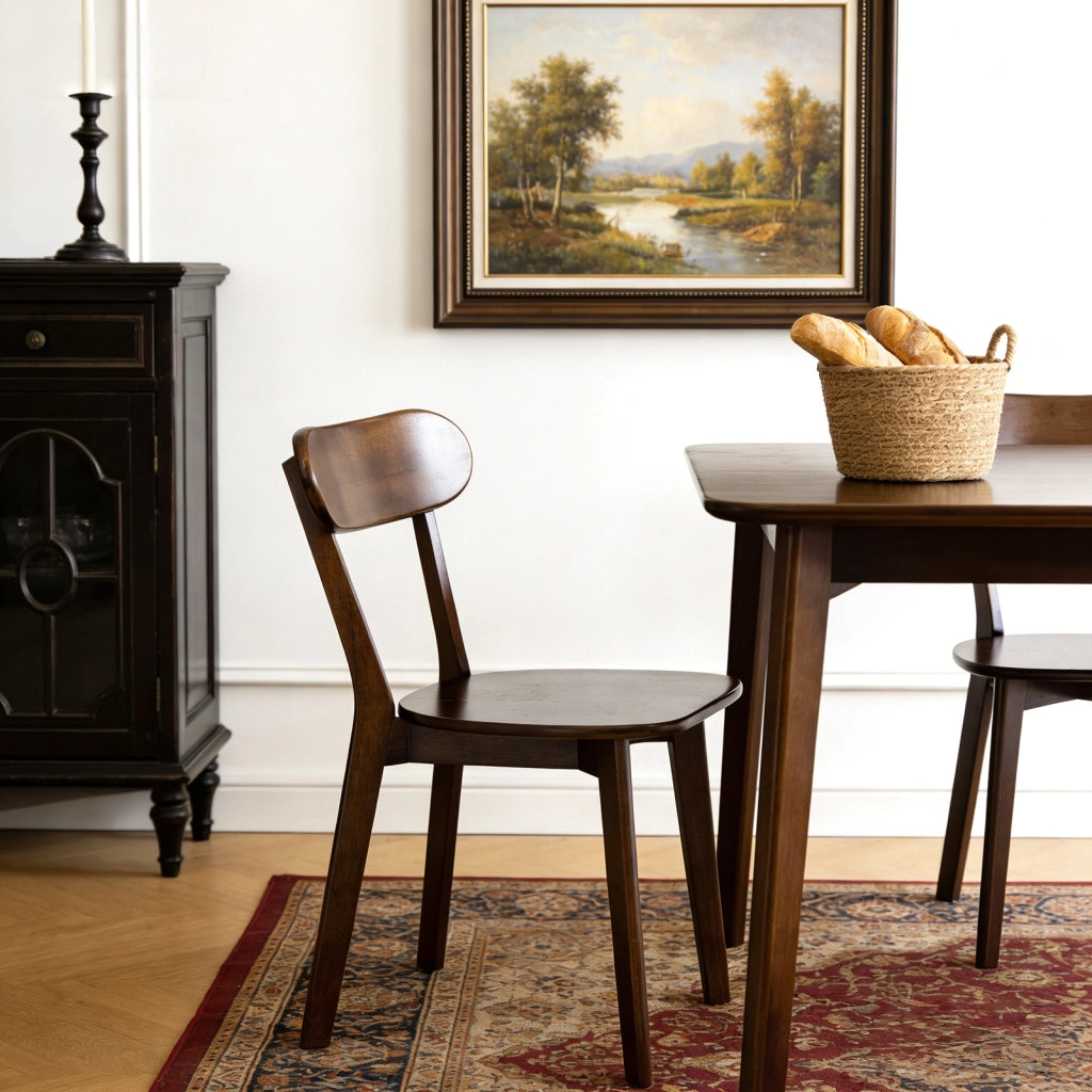 Sedie da pranzo in legno massello stile Mid-Century, colore noce