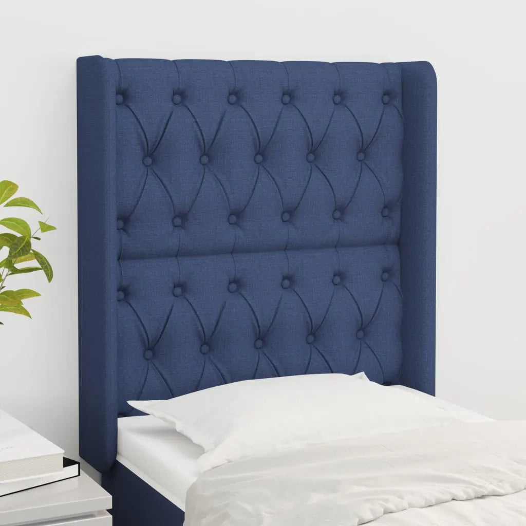 Testiera ad Orecchio-Testata con Orecchie Blu 83x16x118/128 cm in Tessuto 813656