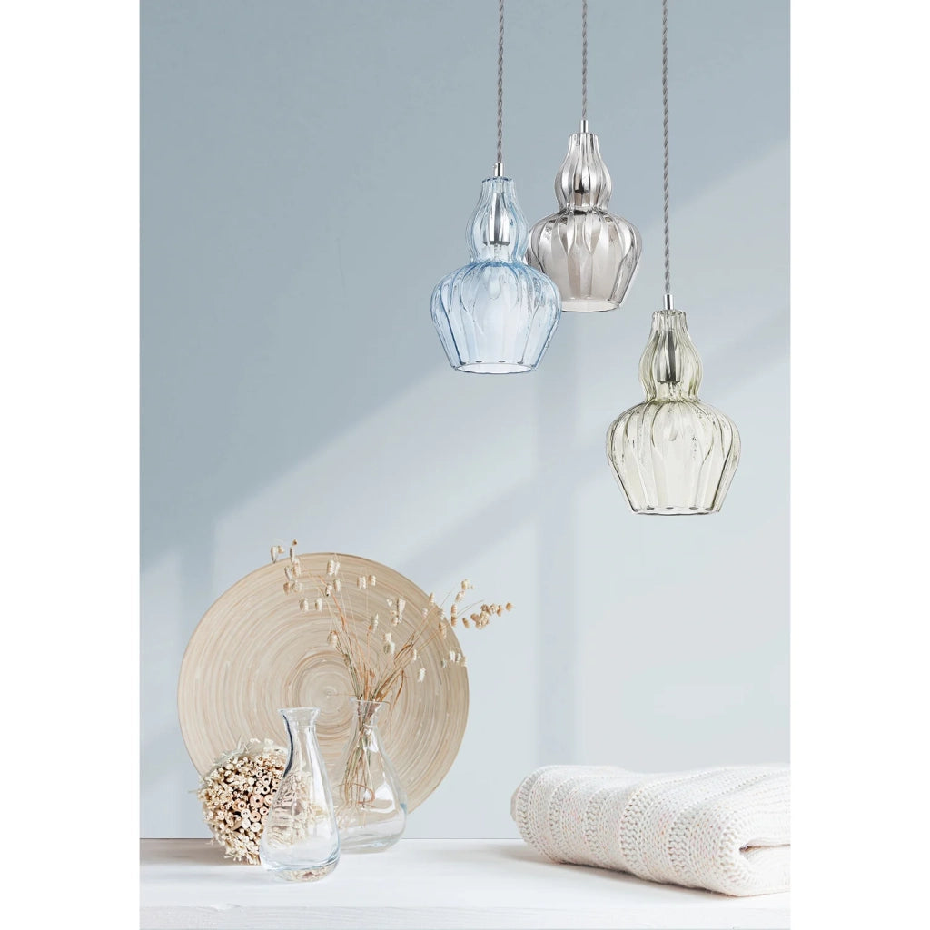 Maytoni Sospensione Contemporanea Eustoma 1 luce E14 nichel metallo diffusore vetro blu
