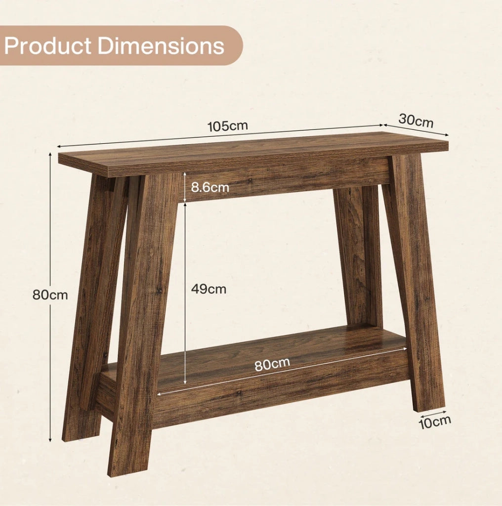 Tavolo consolle rustico 105 x 30 x 80 cm con 2 ripiani