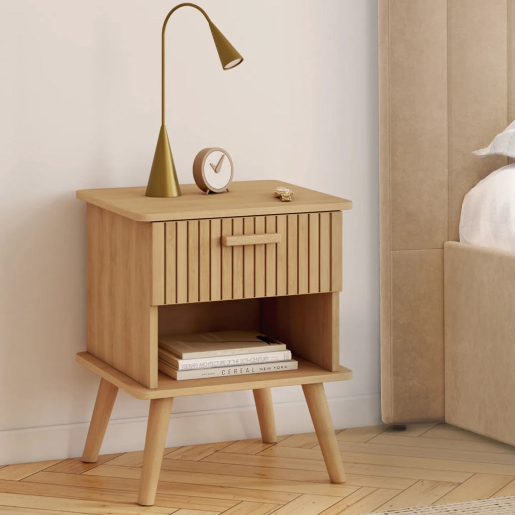 IDMarket - Set di 2 comodini a 1 cassetto JULIETTE con doghe in legno color rovere