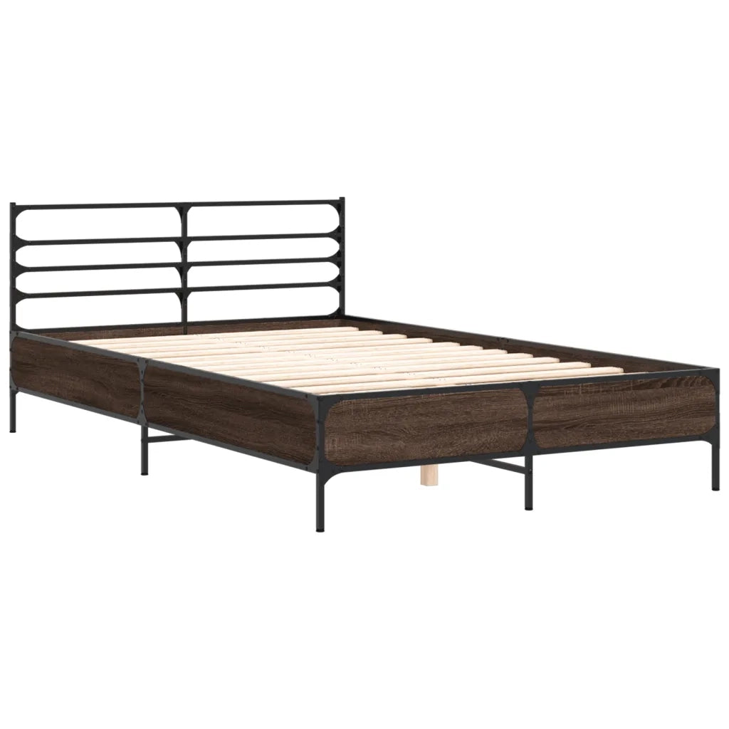 Letto matrimoniale | Letto per adulti | Giroletto Rovere Marrone 120x190cm in Legno Multistrato Metallo