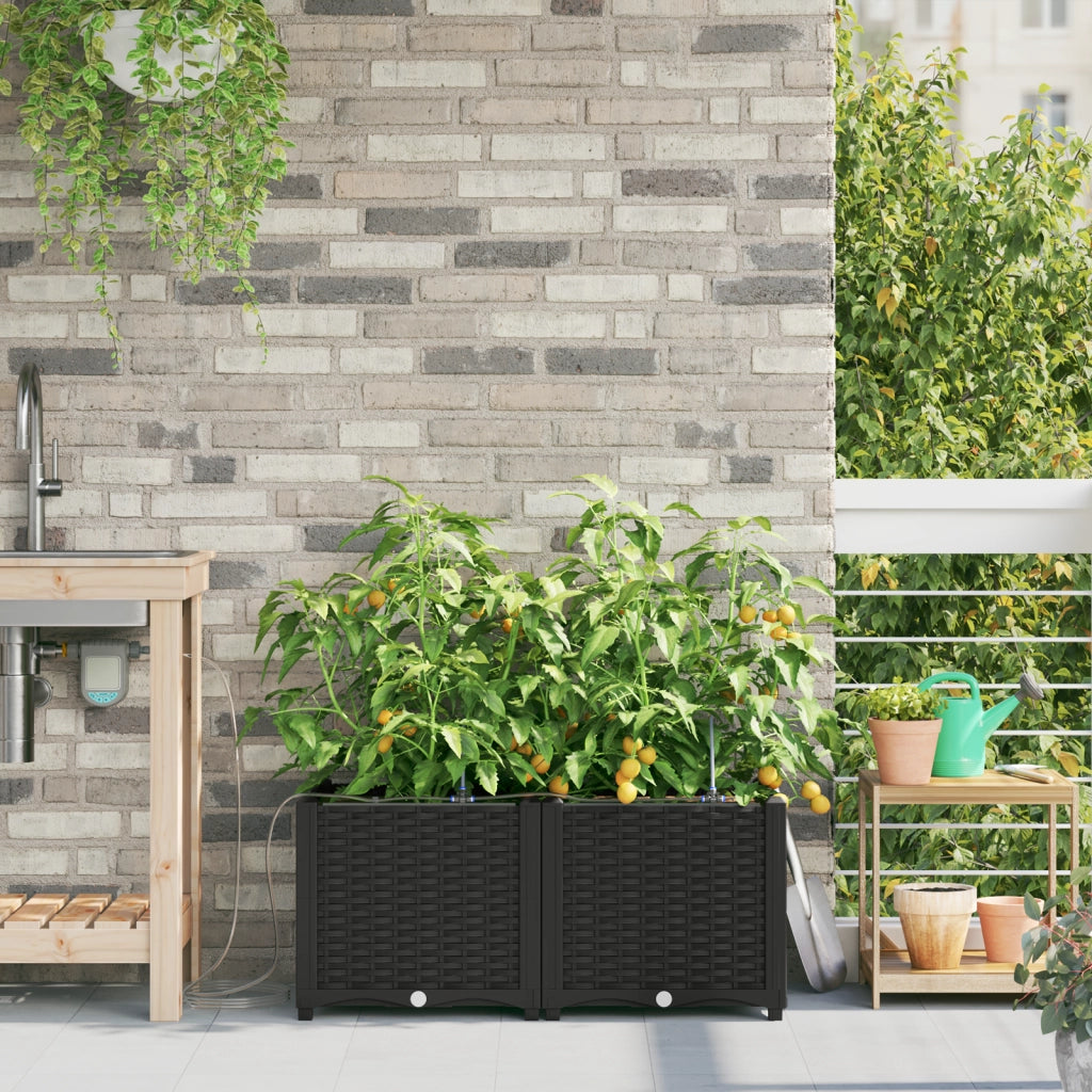 Planters da Giardino  con Sistema di Irrigazione 2 pezzi Nero