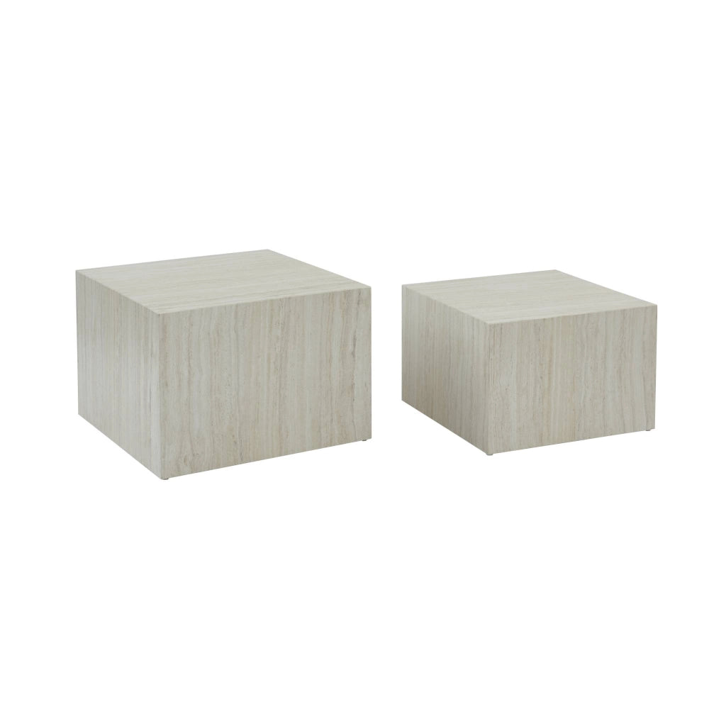 Set di 2 tavolini quadrati con effetto marmo, bianco