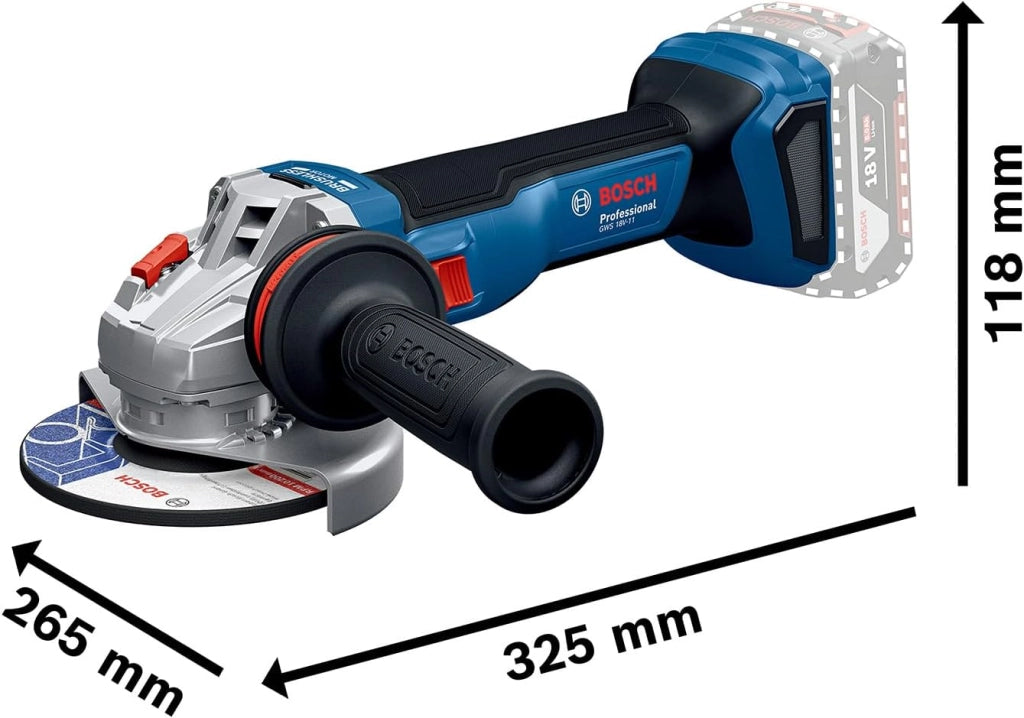 Bosch Professional 18V System Smerigliatrice angolare a batteria GWS 18V-11 (diametro disco 115 mm, senza batteria/caricabatteria)