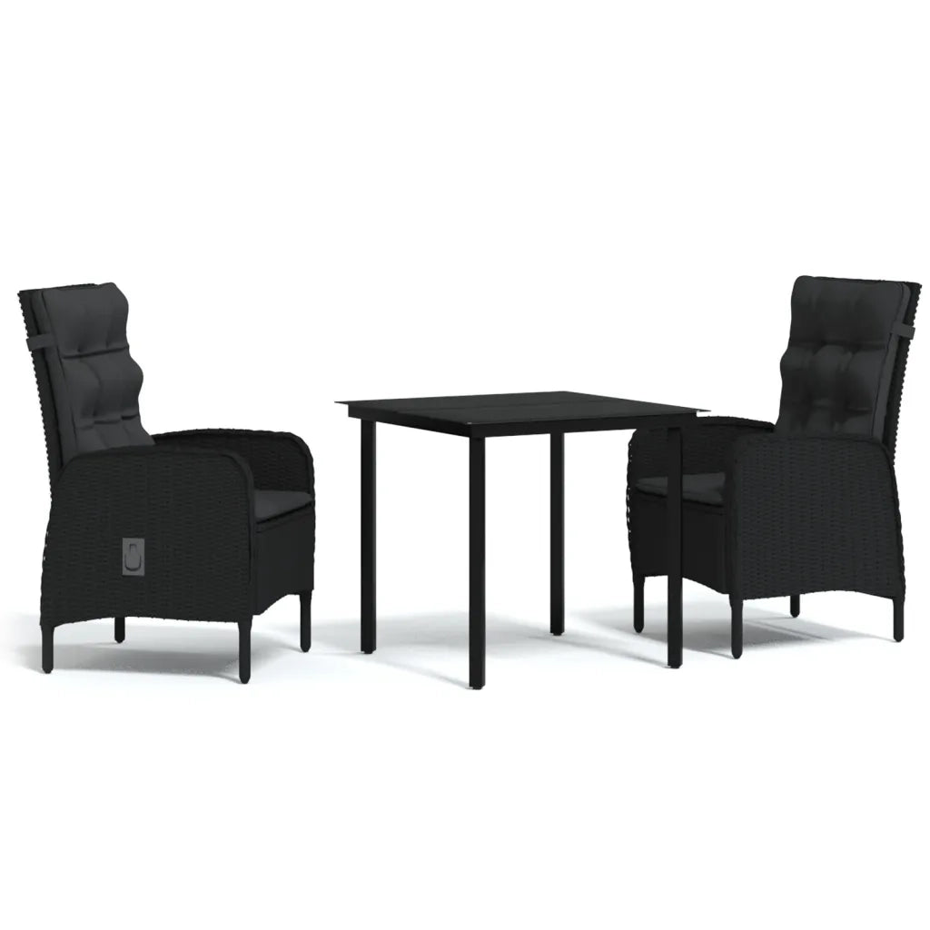 Set da Pranzo da Giardino 3 pz con Cuscini Nero 3099353