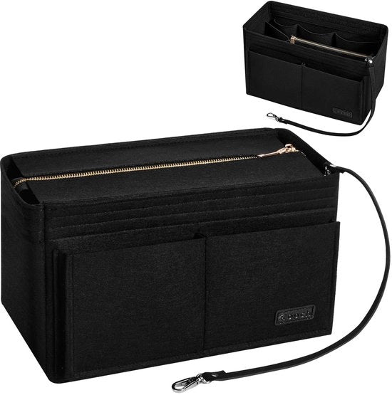 Organizzatore di borsa a mano, contenitore di borsa, borsa in borsa, tasche interne, organizzatore di borsa a mano con tasca con chiusura a rilascio rapido e anello per chiave (nero 1, M)
