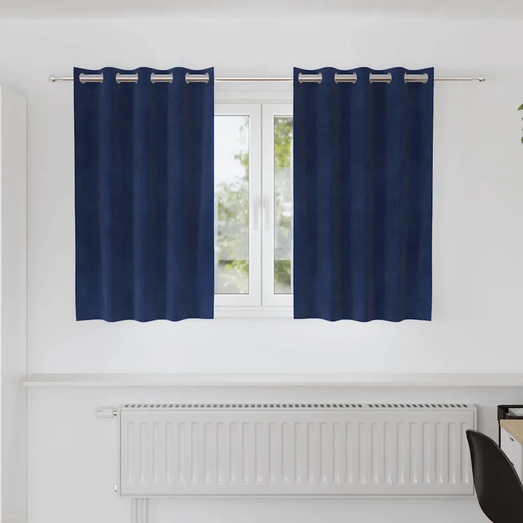 Tende Oscuranti | Tende Blackout 2 pz Blu Scuro 140 x 140 cm Velluto