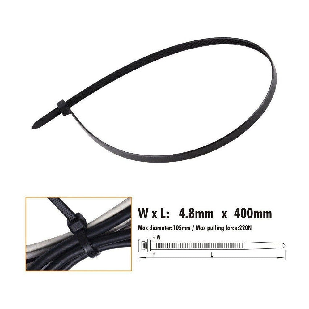 Trade Shop - Set 20 Pz Fascette Cavi Cavo Nero Stringenti In Plastica Nylon 4.8x400 Mm 92385 -