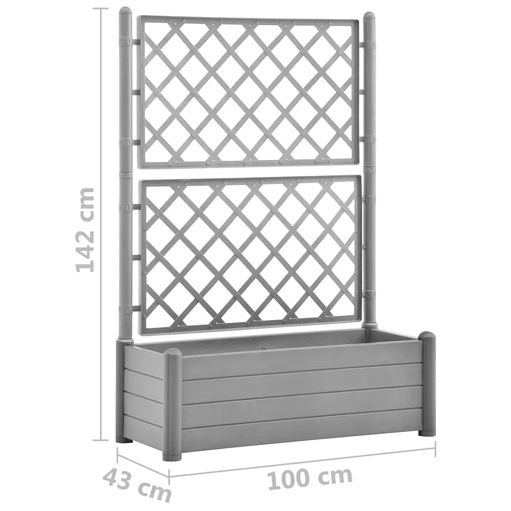 Fioriera da Giardino e Graticcio-Vaso da Esterno-Vaso con Griglia 100x43x142 cm PP Grigio Pietra